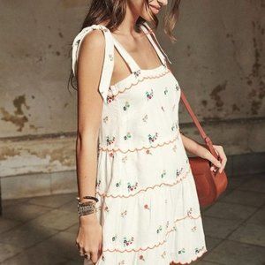 Sezane | Anne Dress in Ecru Floral Embroidery Multicolor
